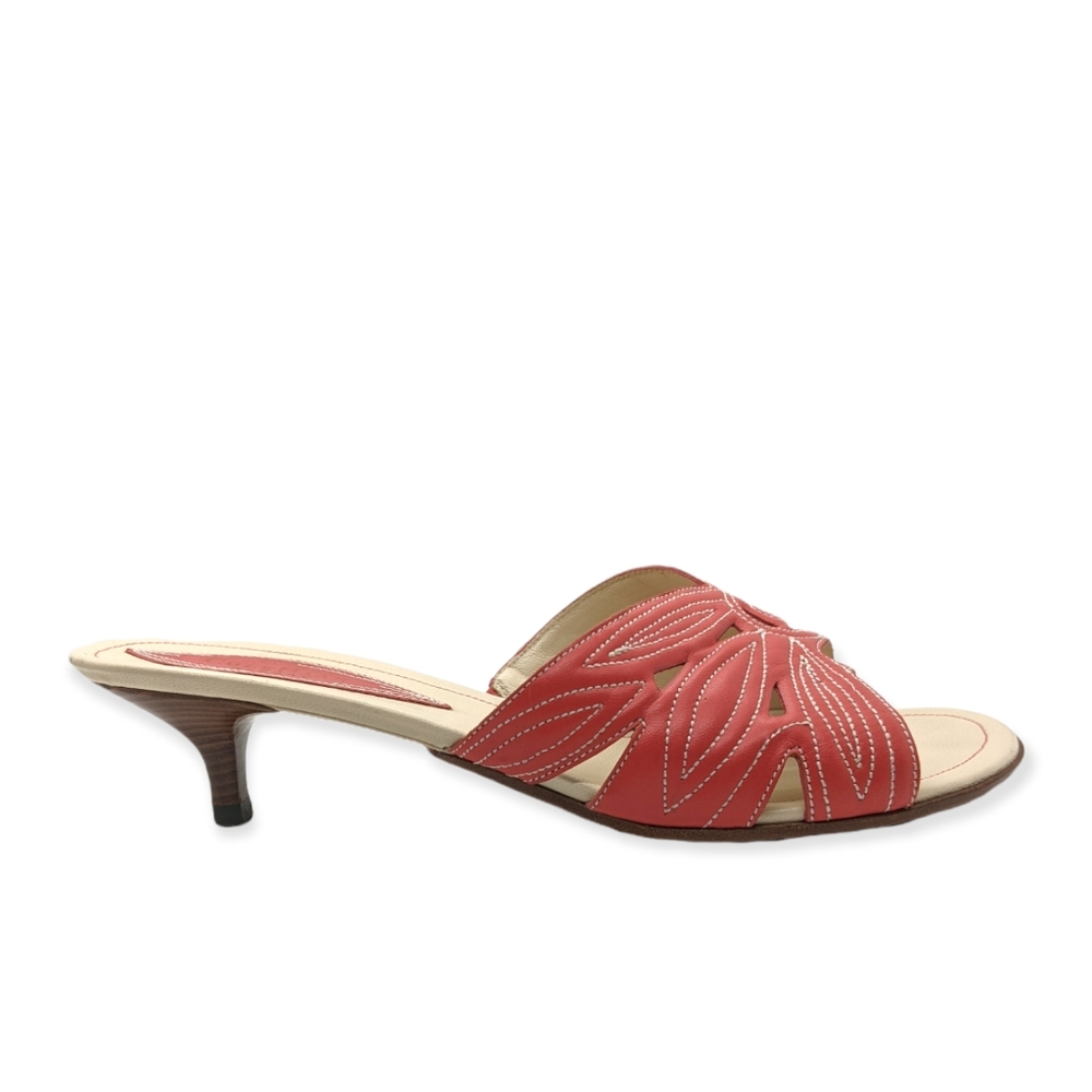 Cole Haan Coral Pink Leather Heel Slip-on Thong Sandals 10 B
